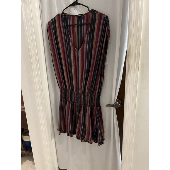 Rails Lucca Brava Stripe Mini Dress Smocked V-Neck Linen Blend Size M - Picture 2 of 9
